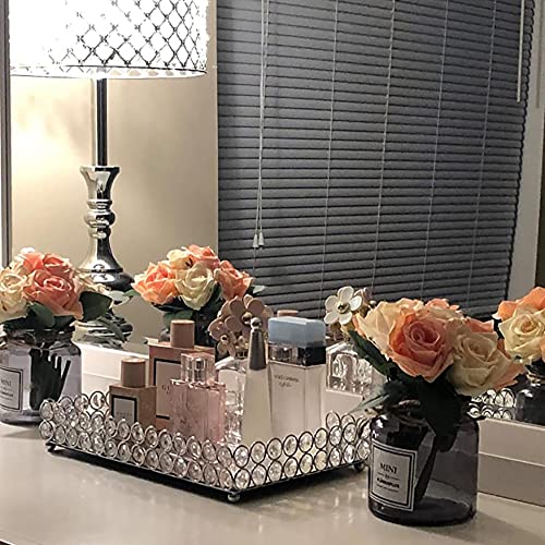Hedume Crystal Cosmetic Makeup Tray, 12.3" X 8" Mirrored Vanity Tray, Large Jewelry Trinket Organizer Tray, Ornate Decorative Tray For Dresser Countertop Wedding Home Bathroom #TOP5