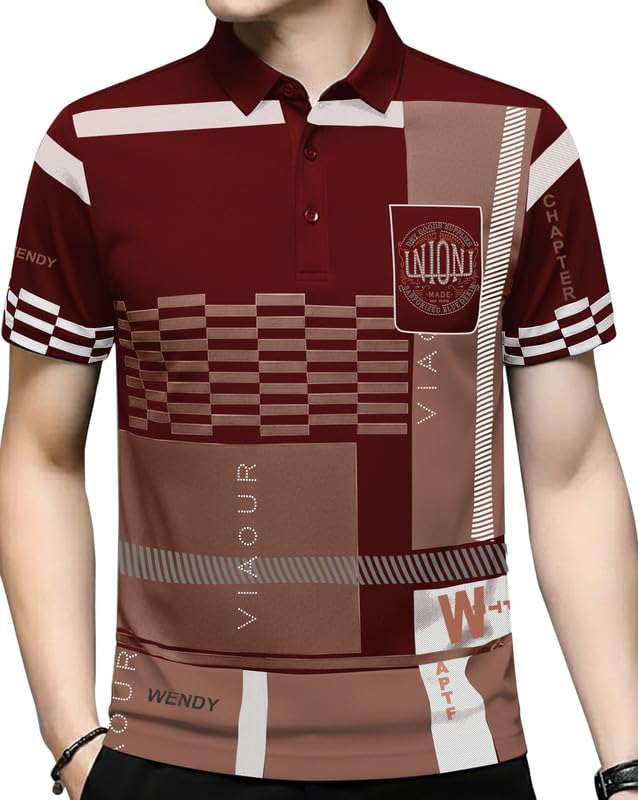 Image of AUSK Men Printed Polo Neck Cotton Blend T-Shirt (Regular Fit, Half Sleeve) || Tshirts for Mens
