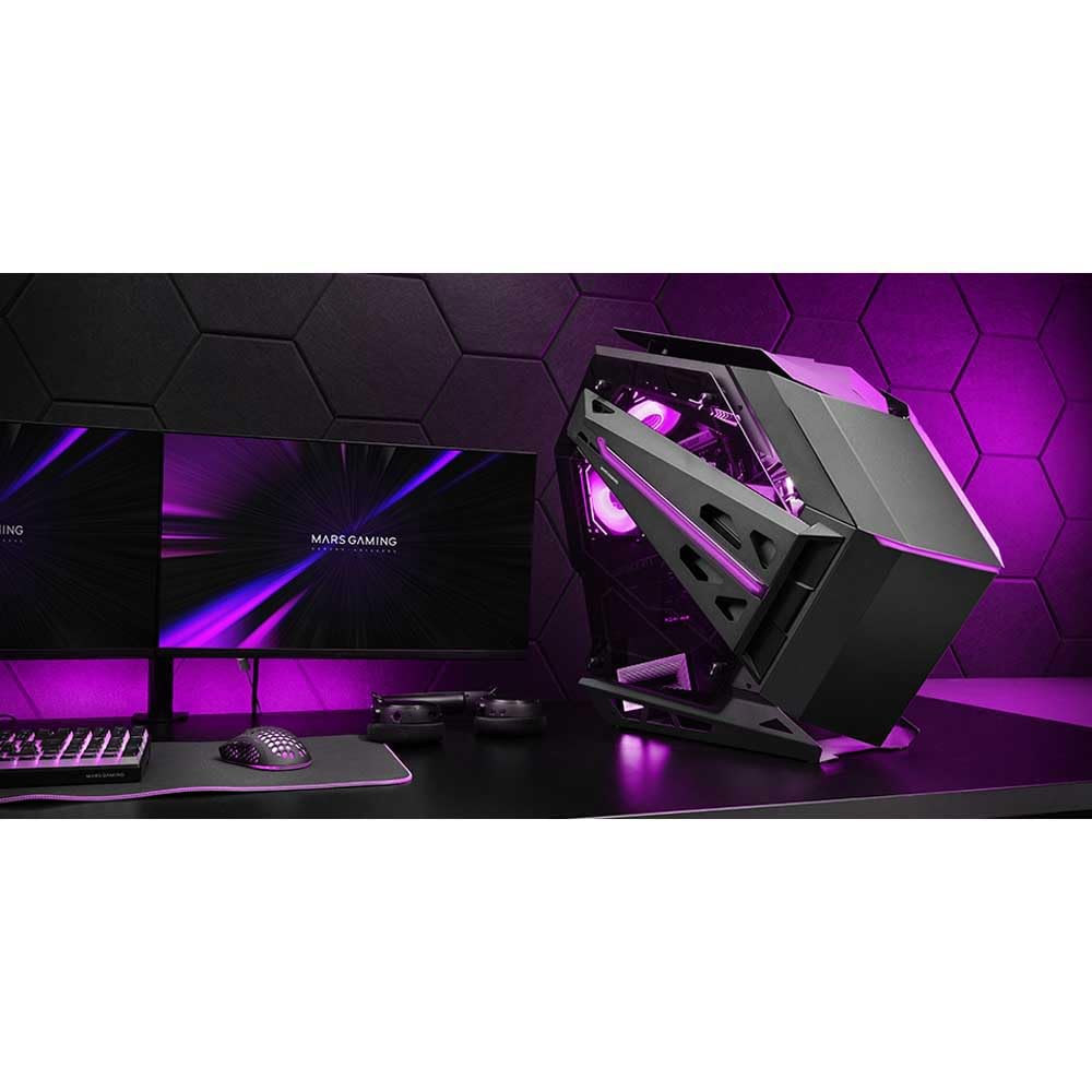 Mars Gaming MC-Titan, Caja Gaming RGB XXL ATX, Doble Tira LED e Iluminación Frontal ARGB, Hub Iluminación + Mando a Distancia, Compatible con Placas Base ARGB, Soporte Refrigeración Líquida, Negro