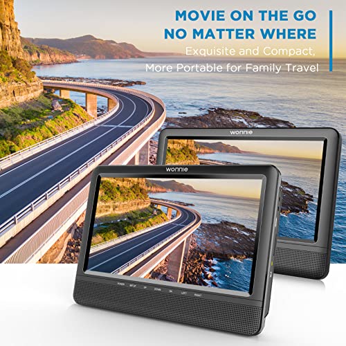 WONNIE-10-Dual-Car-DVD-Player-Portable-Headrest-Video-Players-for-Kids-with-2-Mounting-Brackets-5-Hours-Rechargeable-Battery-Support-USBSD-AV-Outin-Last-Memory1-Player1-Monitor