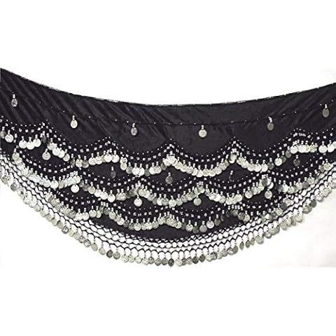 Belly Dance Hip Belt Scarves Dancing Costume Coin Hip Scarves Belts FITS to 4XL Plus Size (XL to 4XL Plus Size UK 18-22/24, Black Silver) Cover
