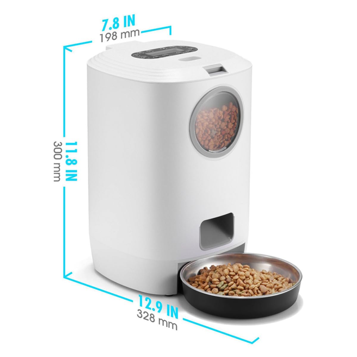 Comedero Automático Alimentación Regular y Cuantitativa para Mascotas, Dispensador de Comida Seca, 4.5l, Blanco Fácil de Limpiar, Abs, Acero Inoxidable y PC, para Perros
