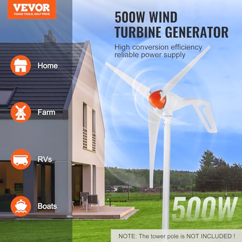 VEVOR 12V-500W Wind Turbine Generator Kit with Anemometer, 3-Blade Wind Power Generator, MPPT Controller & Adjustable Windward Direction, Suitable for Home, RVs, Boats, Farm - Image 3