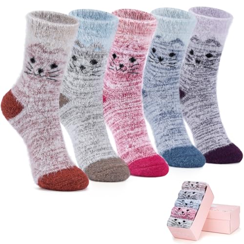 Image of SISOSOCK 5 Pairs Fuzzy Soft Cozy Comfortable Socks for Women, Casual Sleep Comfy Socks, Perfect Warm Winter Gifts for Women