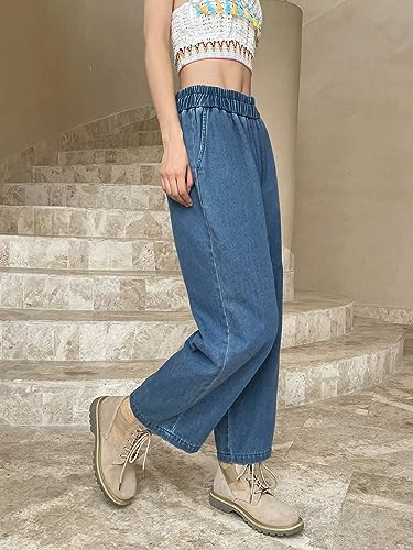 Image of Sugathari Girl's & Women's Denim Cotton Elastic Waist Cropped Straight Ankle Length Wide Leg Casual Baggy Jeans for Women, Trousers Pant for Women (Jeans 239)