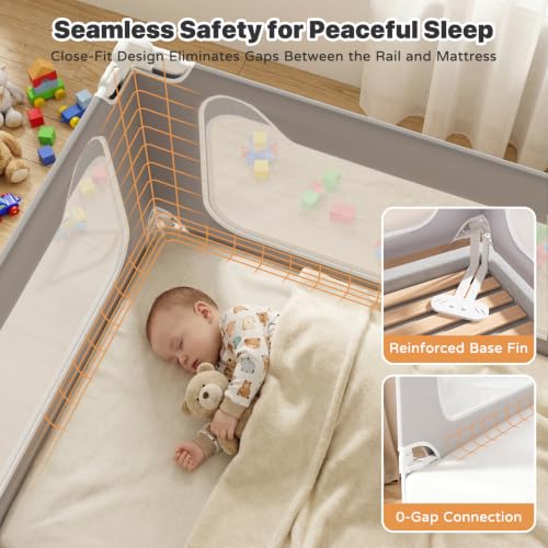 Image of MagicFox 3 Piece Twin Size Bed Rail for Toddlers, Upgraded Height Adjustable Baby Bed Rail Guard, Thickened Child Safety Bed Rails for Twin Size Beds (74.8 inchx74.8 inchx39 inch Gray)