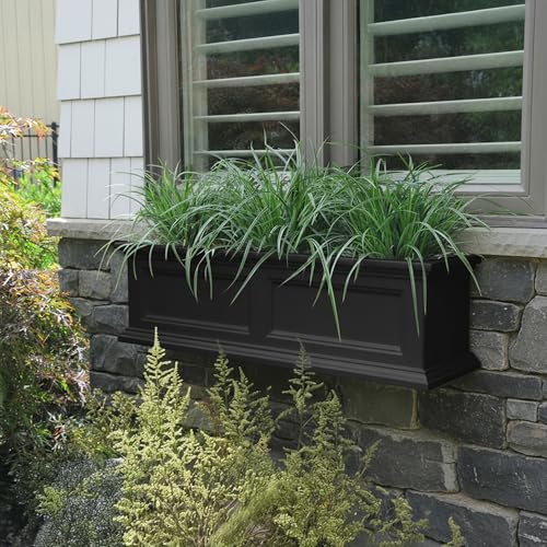 Mayne Fairview 3ft Durable Self Watering Window Box Planter with Wall Mount Brackets, UV & Weather Resistant, Double Wall Design, New England Architecture for Outdoor Décor, Black - Image 2