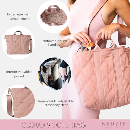 Image of KEDZIE Cloud 9 Quilted Puffer Tote Bag Crossbody Purse for Women - Mauve