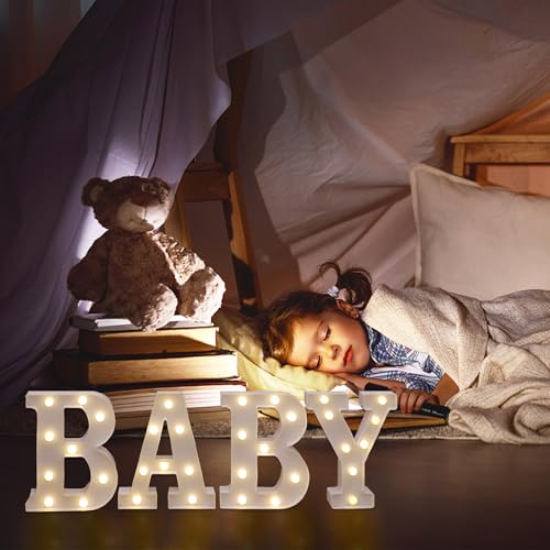 Image of BABY Marquee Letter Lights, LED Light Up Letters for Baby Shower | Baby LED Light Sign, Battery Powered Lighted Letters for Party Table Centerpieces, Home Bedroom Nursery Wall Decor