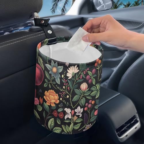 Image of Floral Vehicle Trash Can Mini Bin Organizer for Back Seat, Floor, or Hanging Headrest - Car Decor Road Trip Essentials
