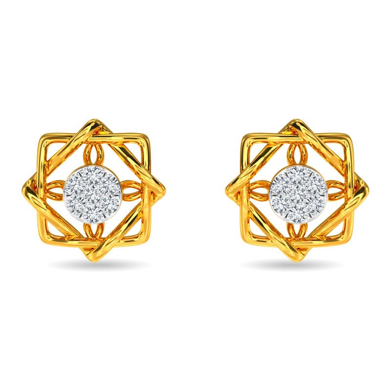 Image of KISNA JEWELS 14KT|18KT BIS Hallmark Pure Gold and Diamond Stud Earrings For Women with Screw Back clouser