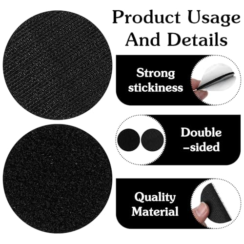 cobee 20 pcs Round Hook and Loop Fastener, Referee Patch Hooks and Loop Dots, Black Self Sticky Adhesive Dots Round Double Sided Hook for Home Office DIY Wall Carpet Gripper Tool - Thumbnail 5