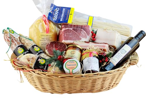 Cesti Natalizi Extra Large | Cesta Natalizia a base di Salumi e Prodotti Artigianali Toscani | In Regalo biglietto d'auguri personalizzato | Salumificio Artigianale Gombitelli
