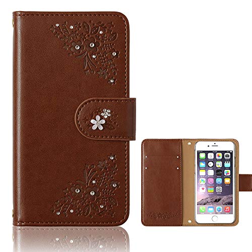 COVERARY らくらくスマートフォン me F-01L ケース 手帳型 F01L スマホケース 1個入り ブラウン 全機種対応 花 型押し レトロ 可愛い 100061352