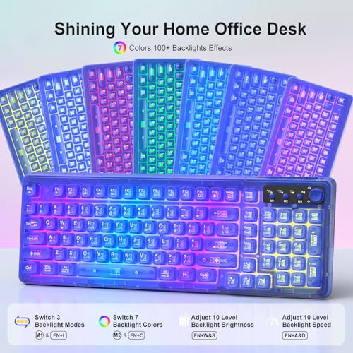 Image of Light Up Keyboard and Mouse Wireless,Cute 2.4Ghz Cordless Rechargeable Transparent Backlit Keyboard,15 Backlight Effects,Volume Knob,RGB Mouse with 3 DPI for Mac Computer PC Laptop Desktop iPad-Blue