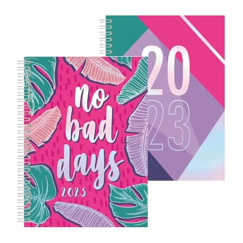 Day to Page 2023 A5 Day A Page Diary Wiro Spiral Bound Geometric & No Bad Days with Foil Random 1 Cover