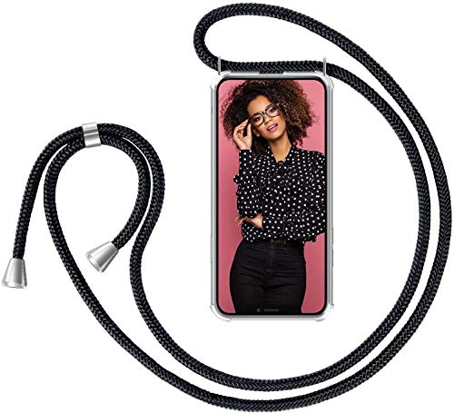 Carcasa con cordón para Huawei P30 Pro Silicona Airbags Transparente (Negro)