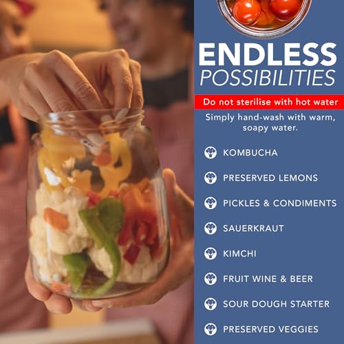 HEFTMAN Muschelbecher mit 1-Wege-Entwässerungsöffnung, 1,4 Liter, 4 Stück, ideal für sichere Gärung für Kefir, Kimchi, Sauerkraut, Sauerkraut, Sauerkraut, Sauerteig-Starter, Nachthafer, 4 Stück