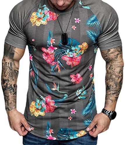 Men Hip Hop Tie-Dyed Hipster Curve Hem T Shirt Top Green L