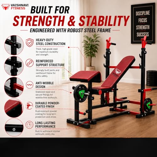 Image of 8-in-1 Adjustable Gym Bench | Bench Press for Home Gym with Preacher Curl & Leg Extension | Foldable, Heavy Duty & Multipurpose Bench for Home Gym, Full Body Workout Equipment