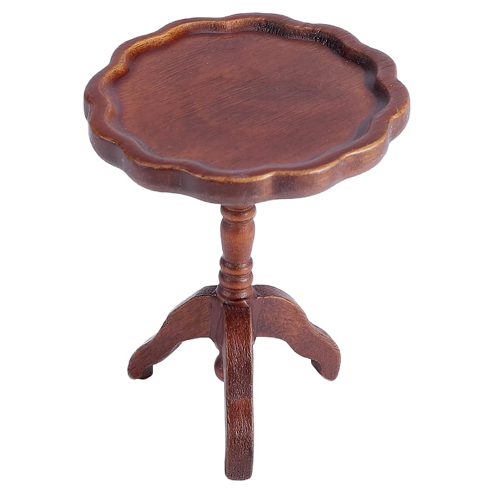 WADORN Miniature Dollhouse 1:12 Scale Round Side Table, Wooden Mini Dollhouse Furniture End Table Simple Tea Tables for Dollhouses Furniture Decoration Accessories, Brown