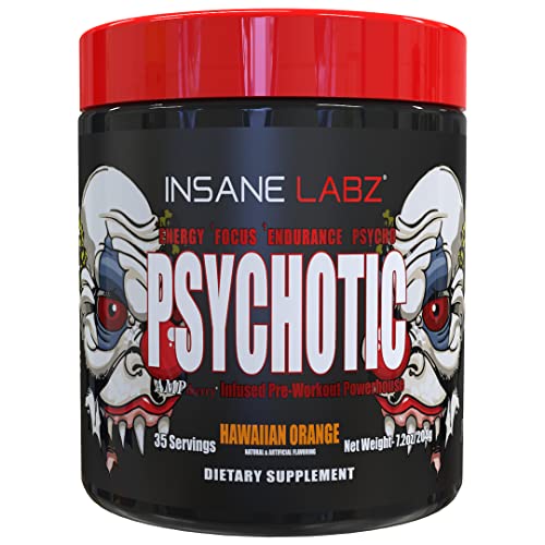 Image of Insane Labz Psychotic, High Stimulant Pre Workout Powder, Extreme Lasting Energy, Focus and Endurance with Beta Alanine, Creatine Monohydrate DMAE, 35 Srvgs (Hawaiian Orange)