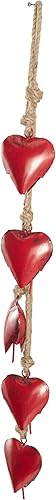 Miniatura 8 de Deco 79 Campana decorativa de corazón de metal con cuerda para colgar de yute, 4 x 2 x 35 pulgadas, rojo