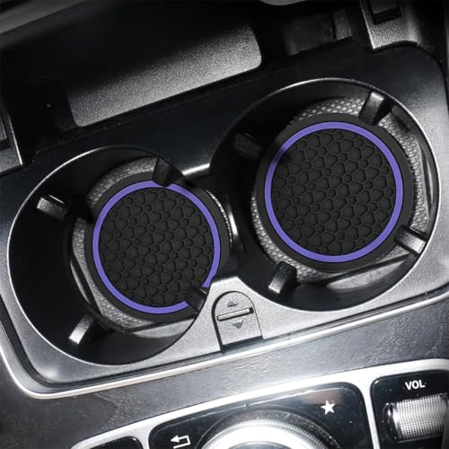 Image of Mandark 4PCS Car Cup Holder Coasters, 2.75 Inch Non-Slip Insert Water Bottle Holder Pads, Dustproof Automotive Interior Accessories Mat, Universal for Vehicles, Trucks, RVs and More (Black /Purple)