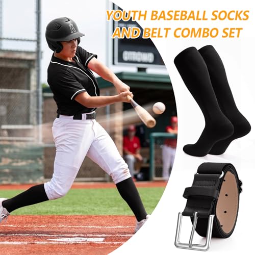 Image of XZQTIVE Baseball Softball Socks and Baseball Softball Belt Combo Set Knee-High Soccer Socks for Kids Youth Adult
