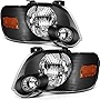 LSAILON Headlight Assembly Replacement Fit 2006-2010 For Ford For Explorer Black Housing Amber Reflector Clear Lens