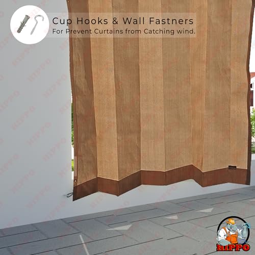 Image of HIPPO HDPE Coated Waterproof Outdoor Balcony Curtain 260 GSM - Rain, Sun & Dust Protection Light Filtering Curtains for Home, Garden, Veranda & Hotel (4 Feet X 8 Feet, 2IN1 Bamboo-Mocha, 2 PC)