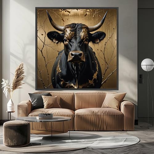 Toile taureau noir majestueux pour salon moderne | Décoration nature chic 65x65