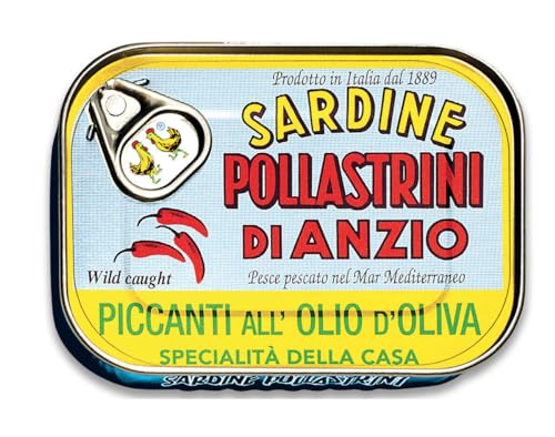 Pollastrini Di Anzio Italian Sardines in Olive Oil with Chili Peppers 100 Gram Tin
