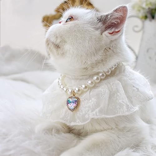 Daovace Pearl Collar For Cats Pearl Dog Collar Heart Shape Rhinestone Necklaces For Small Dogs Collar Accessories Cat Pearl Collar (Medium, Glitter) #TOP1