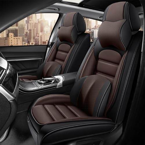 Image of Fit for Sedan SUV Pick-up Truck,Automotive,Ice Slik Nappa Leather Car Seat Covers,Waterproof Durability Washable Seat Covers,5 Seat Complete Set Luxury Car Seat Cover(Brown & Black)