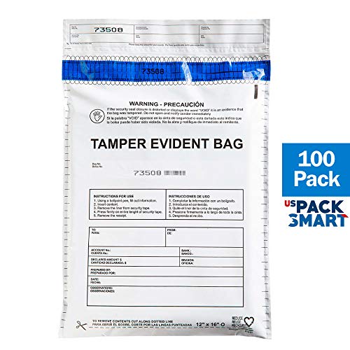 USPACKSMART Deposit Bags with Security Tape Tamper Evident 100-Pack Opaque Plastic for Bank Deposits and Cash Handling 12\"x16\" (Ref 813-00)