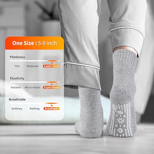 Image of ICEIVY Thermal Slipper Socks, Thick Grip Hospital Plush Slipper Grip Socks Women Winter Soft Warm Cozy Socks 4 Pairs