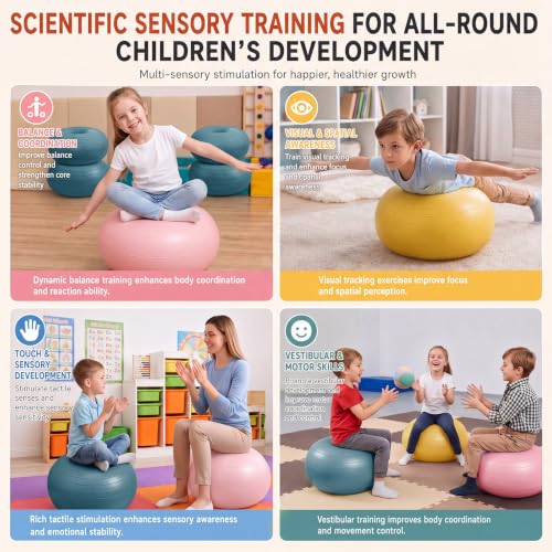 Image of Lewtemi 4 Pcs Flexible Seating for Classroom Elementary, 20'' Yoga Inflatable Ball Chair for Kids, Wobble Chair Donut Ball Chairs with Inflator for Student Sensory Balance Exercise (Hippie Color)