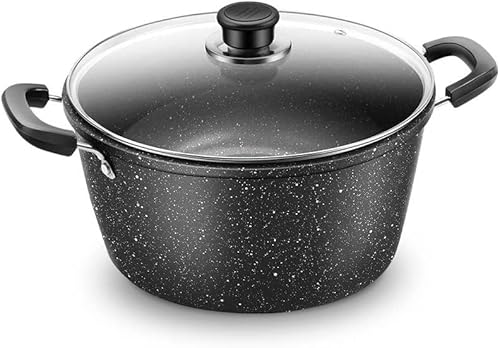 両手鍋 卓上鍋 22CM 26CM シチュー鍋 スープポット カレー鍋 パスタ鍋 料理鍋 5層マーブルコート 強化ガラス蓋付き お手入れ簡単 IH対応オール熱源対応 調理器具 (Size : 26cm)
