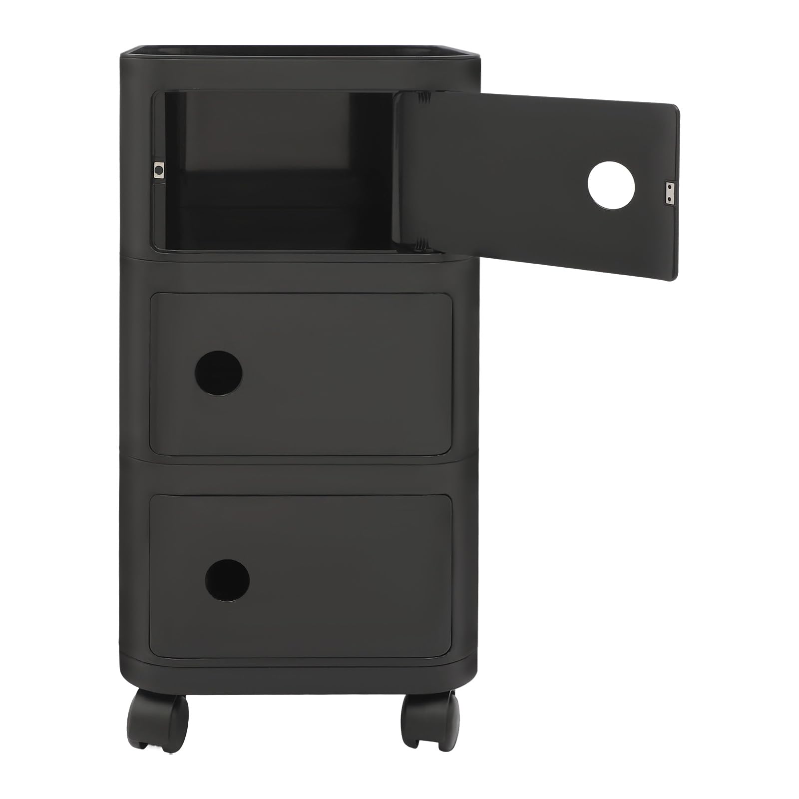 Mesita de noche con 3 cajones, mesita de noche con una plataforma superior y tres compartimentos, mesa auxiliar móvil con puertas, para dormitorio, sala de estar, estudio (negro)