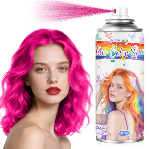 Spray temporal rosa para teñir el cabello para niños y mujeres - Tinte de cabello lavable para retoques de raíces, Cera capilar no pegajosa para Halloween, Cosplay, Fiestas (120ml, Rosa)