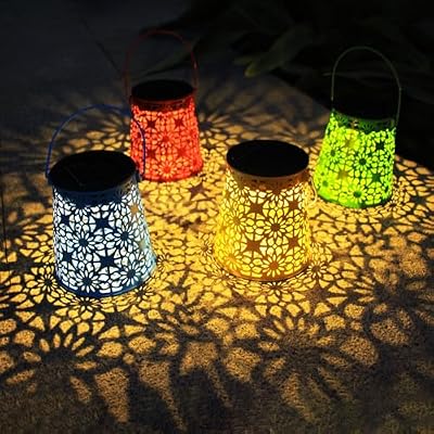 4pack Solar Lanterns Outdoor Waterproof Hanging Lights Gifts for Women Metal Small Decorative LED Lanterns for Yard, Patio, Lawn, Tabletop, Pathway, Landscape, Garden Decor