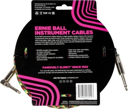 Image of Ernie Ball Braided Instrument Cable Straight /Angle 18ft - Good Vibrations (P06483)