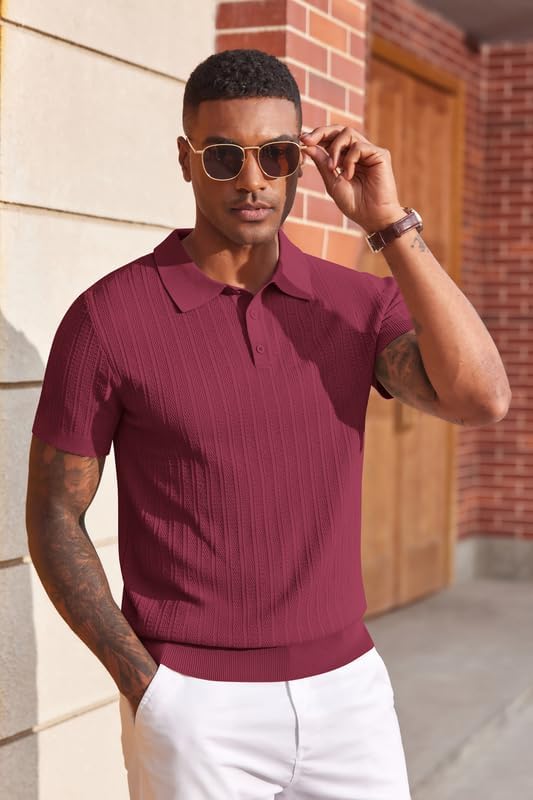 COOFANDY Mens Knit Polo Shirts Short Sleeve Slim Fit Textured Golf Polo Shirt Casual Summer Vacation T-Shirts - Image 4
