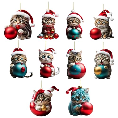 BRTNUP 10 Stück Acryl Katze Christbaumschmuck, Weihnachtsbaum Katze...