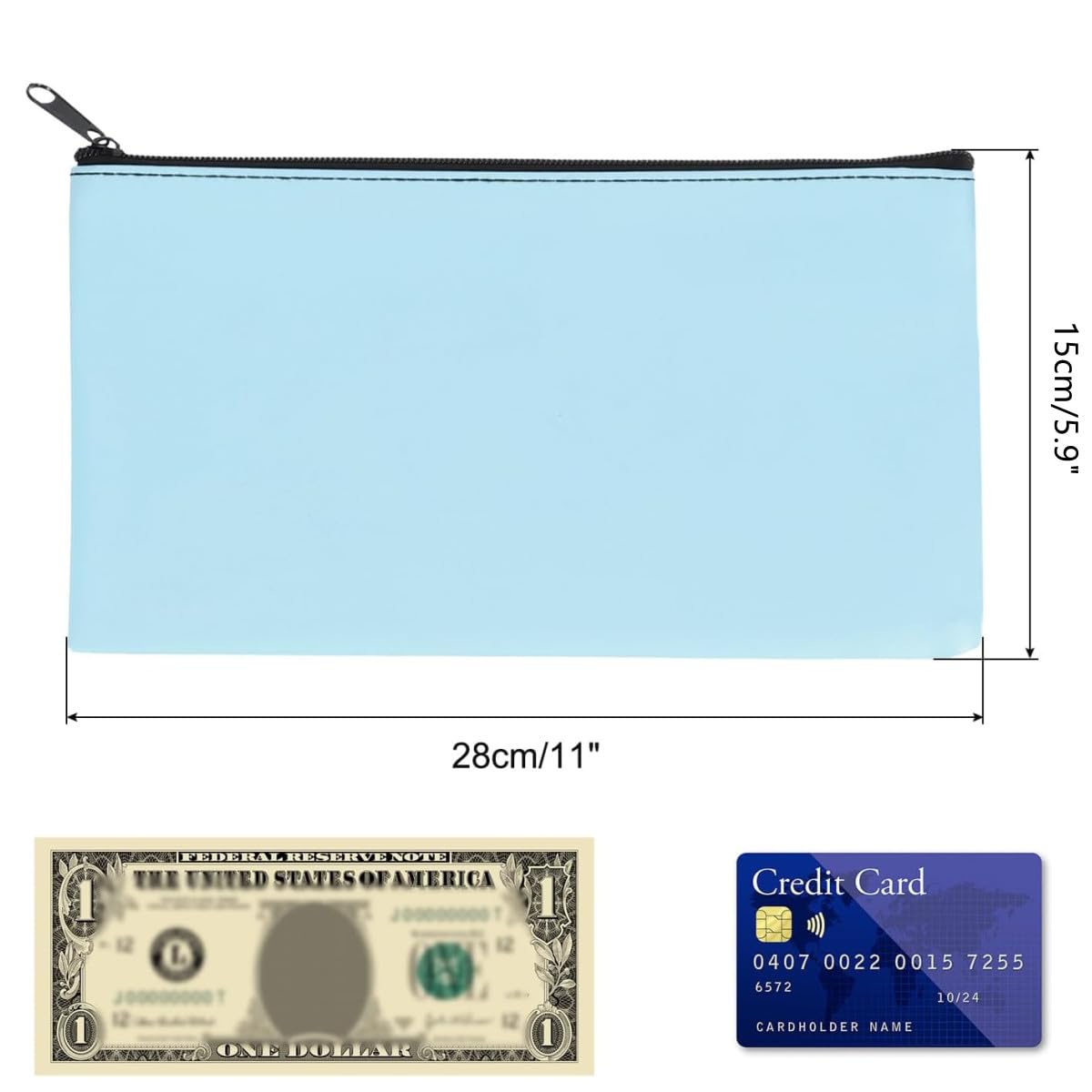 Bolsas de Documentos con Cremallera a Prueba de Agua 28 x 15 cm, Bolsa de Seguridad para Dinero, Pasaportes, Archivos, Beige Negro Azul