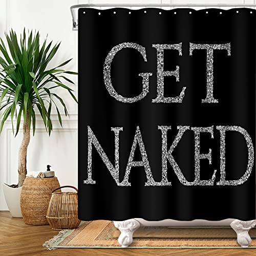 SDOTPMT 48x72inch Get Naked Shower Curtain Black Funny Cute Quotes Bath Curtain Decorative Aesthetic Letter Polyester Fabric Artistic Bathroom Curtain with Hooks… - Image 3