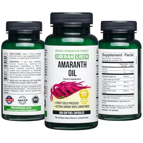 Siberian Green Amaranth Seed Oil Capsules 200 Softgels Wild Harvested Siberia Altai Cold Pressed Unrefined Cover