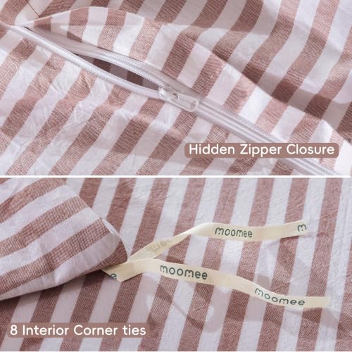 Image of MooMee Striped Duvet Cover Set 100% Washed Cotton Linen Like King | Relaxed Linen-like Texture. Soft, Breathable & Long-lasting Comfort. Lightweight. Hidden Zipper with 8 Interior Corner Ties