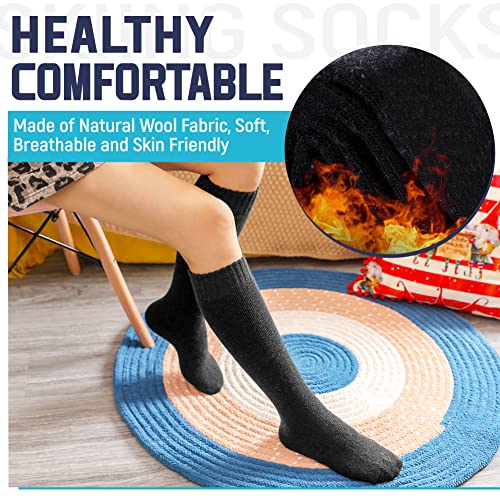Dosmart Womens Winter Warm Knee High Socks Ladies Wool Cozy Thick Hiking Skiing Comfy Thermal Boot Long Socks 2 Pairs (2 Pairs Black&Blue) #TOP3